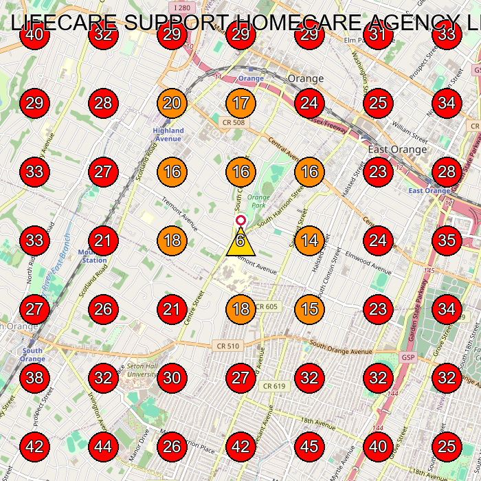 LIFECARE SUPPORT HOMECARE AGENCY LLC GeoGrid visibility map for Home Health Care Service in Bloomfield